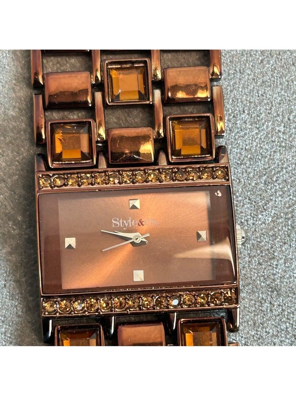Style & Co. Bronze Amber Crystal rhinestone rectangular watch - Picture 3 of 15